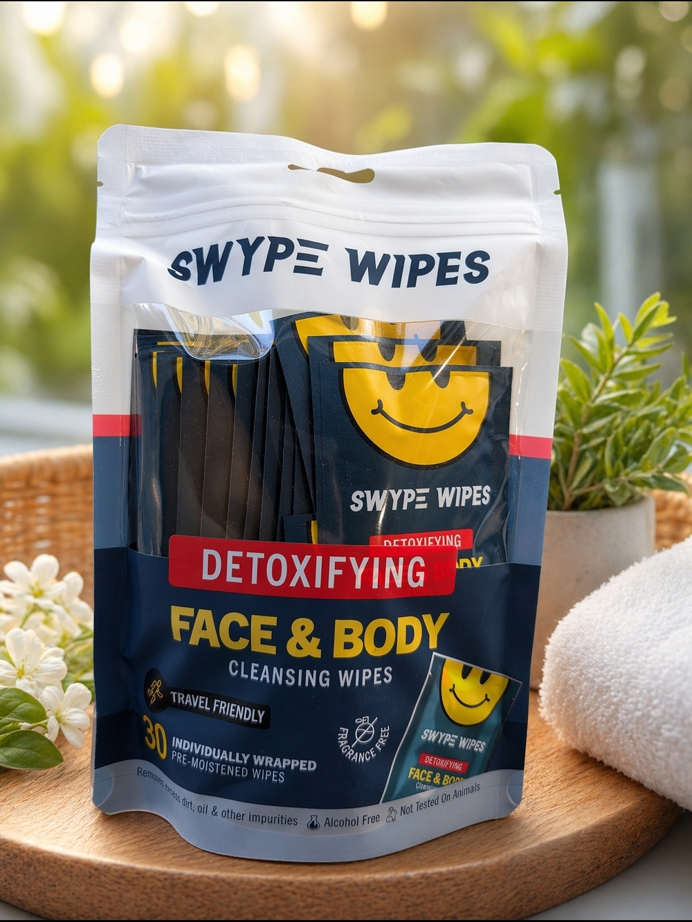 SWYPE WIPES Detoxifying Face & Body Cleansing Wipes - Navy & Yellow